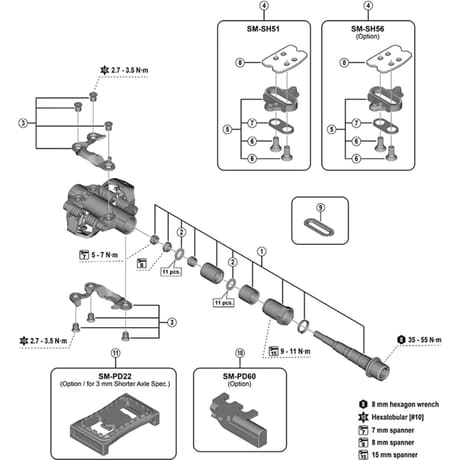 Shimano Spares PDM9200 pedal axle assembly -3mm, Left Hand